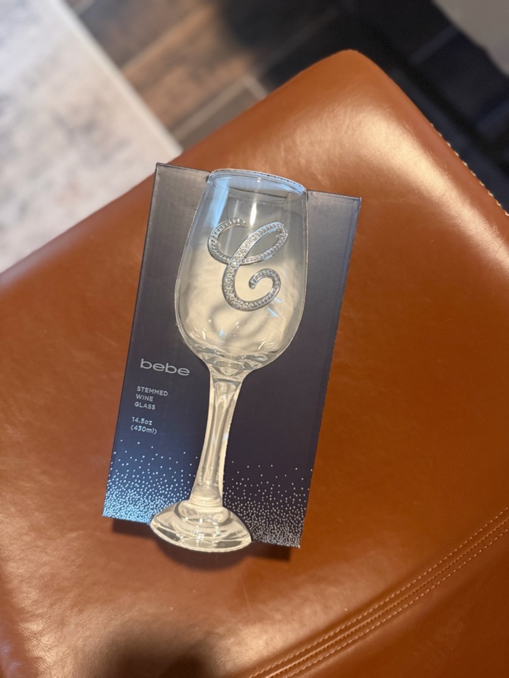 bebe Clear Stemmed Wine Glass with Crystal 'C' Accent
